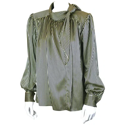 Pre-owned Saint Laurent Yves  Silk Satin Tie Blouse In Black