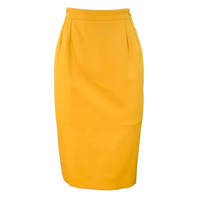 Pre-owned Saint Laurent Yves  Size 6 Mustard Yellow Wool Twill Pencil Skirt