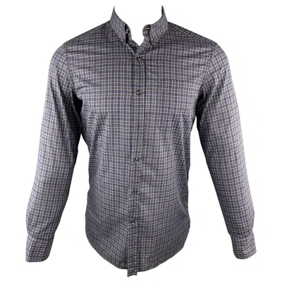 Pre-owned Saint Laurent Yves  Size S Gray & Navy Plaid Cotton Button Down Long Sleeve Shirt