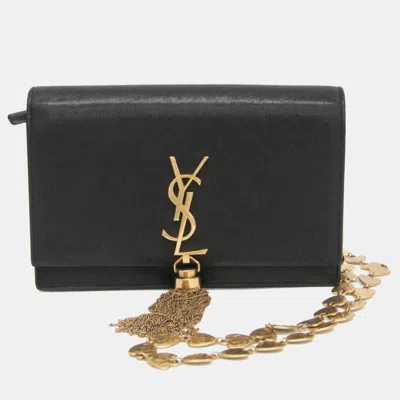 Pre-owned Saint Laurent Yves  Small Kate Tassel Black Smooth Calfskin Leather Heart Chain Wallet Bag