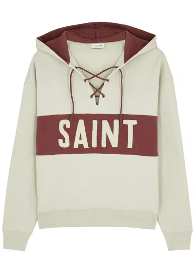 Saint Laurent Yves  Stone Logo Hooded Cotton Sweatshirt In White