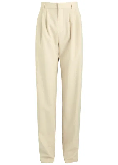 Saint Laurent Yves  Straight-leg Wool Trousers In Beige