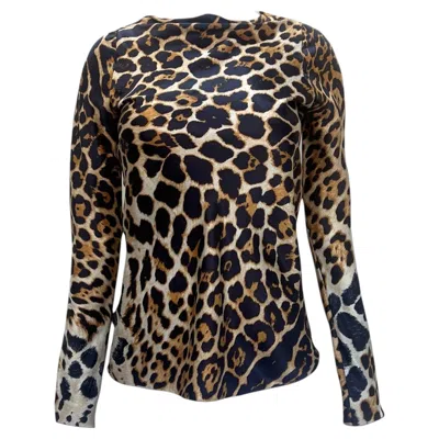 Pre-owned Saint Laurent Yves  Tom Ford Era Ss 2002 Silk Leopard Print Long Sleeve Blouse In Black