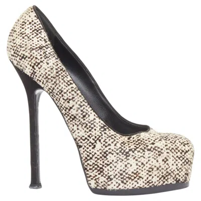 Pre-owned Saint Laurent Yves  Tribtoo 105 Black Printed Calf Hair Platform Pumps Eu39.5