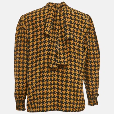 Pre-owned Saint Laurent Yves  Variation Vintage Black/brown Tie-up Neck Blouse M