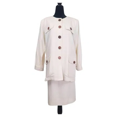 Pre-owned Saint Laurent Yves  "variation" White Suit With Vintage Wooden Buttons, 1993