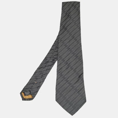 Pre-owned Saint Laurent Yves  Vintage Grey Patterned Silk Classic Tie In Gray