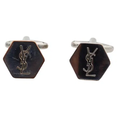 Pre-owned Saint Laurent Yves  Vintage Iconic Silver Logo Hallmark Ysl Hexagon Cufflinks In Multi