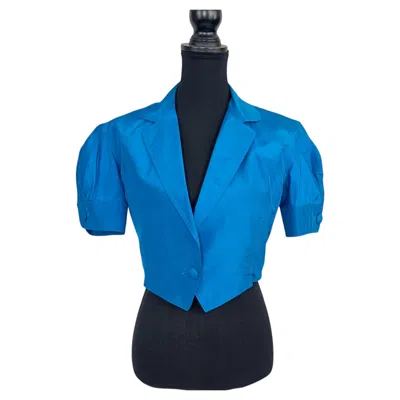 Pre-owned Saint Laurent Yves  Vintage Light Blue Silk Cropped Jacket From The 1980s