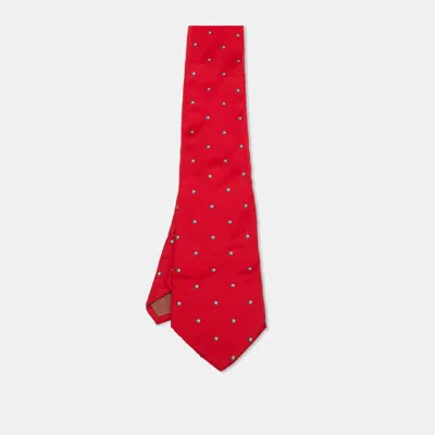 Pre-owned Saint Laurent Yves  Vintage Red Printed Silk Tie