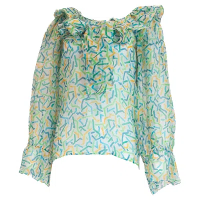 Pre-owned Saint Laurent Yves  Vintage S/s 1983 Silk Abstract Printed Blouse In Gray