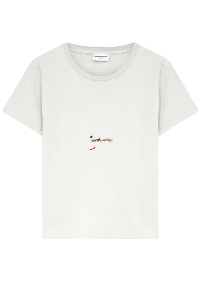 Saint Laurent Yves  X Bruno V.roels Off-white Logo Cotton T-shirt In Multicoloured