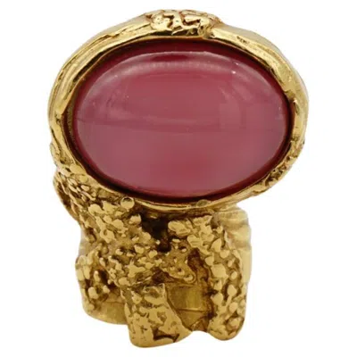 Pre-owned Saint Laurent Yves  Ysl Arty Gold Clear Pink Statement Chunky Cabochon Ring, Us 5
