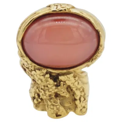 Pre-owned Saint Laurent Yves  Ysl Arty Gold Pink Clear Soft Statement Chunky Ring Size 6