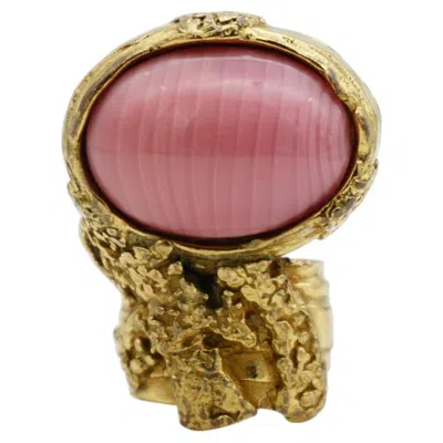 Pre-owned Saint Laurent Yves  Ysl Arty Vintage Rare Gold Pink Oval Cabochon Cocktail Ring
