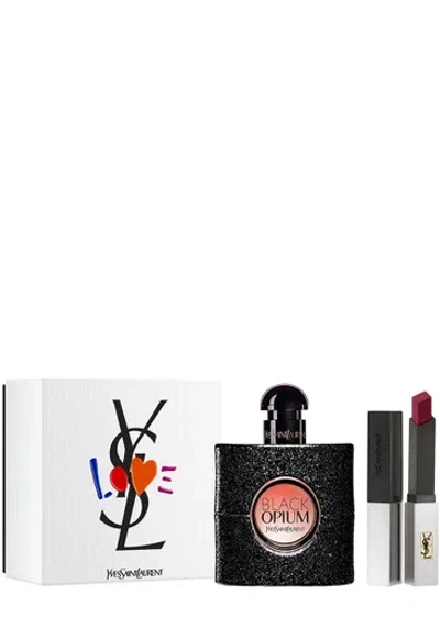 Saint Laurent Yves  Ysl Black Opium Eau De Parfum And Lipstick Gift Set 50ml In White