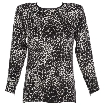 Pre-owned Saint Laurent Yves  Ysl Black White Silk Print Blouse Top, 1970s