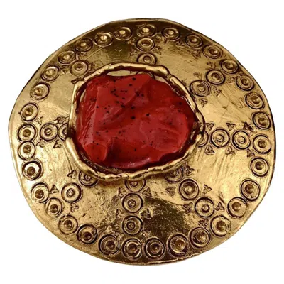 Pre-owned Saint Laurent Yves  Ysl By Robert Goossens Ethnic Coral Medallion Pendant Brooch In Red