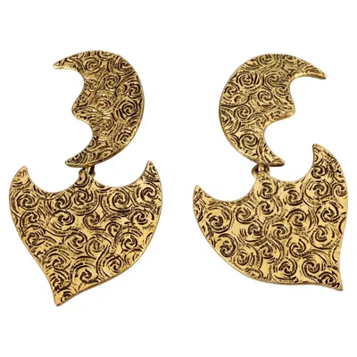 Pre-owned Saint Laurent Yves  Ysl By Robert Goossens Moon Spiral Etched Dangling Earrings In Multi