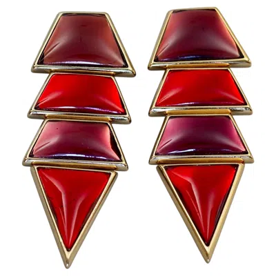 Pre-owned Saint Laurent Yves  Ysl By Robert Goossens Red Geometric Tiered Drop Earrings