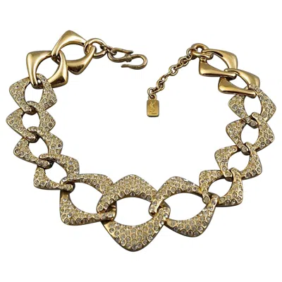 Pre-owned Saint Laurent Yves  Ysl By Robert Goossens Rhinestone Chain Choker Necklace In Brown