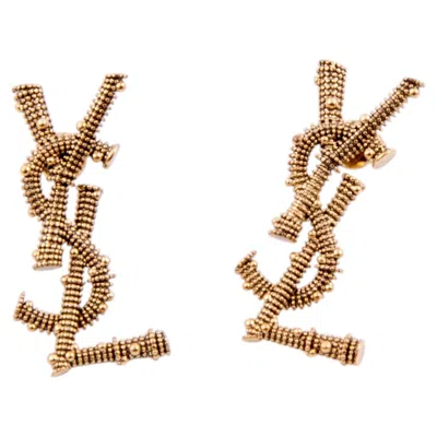 Pre-owned Saint Laurent Yves  Ysl Cassandre Tarnish Tone Earrings In Multiple