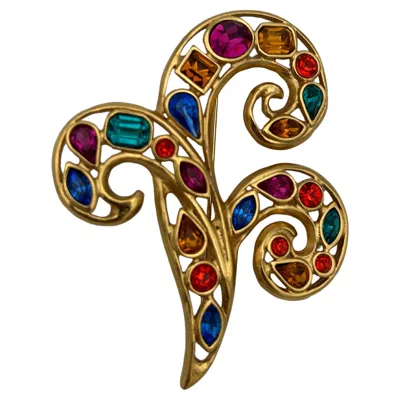 Pre-owned Saint Laurent Yves  Ysl Gold Tone Brooch In Multi
