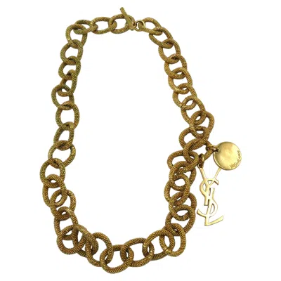 Pre-owned Saint Laurent Yves  Ysl Gold Tone Chain Logo Charm Necklace In Multi