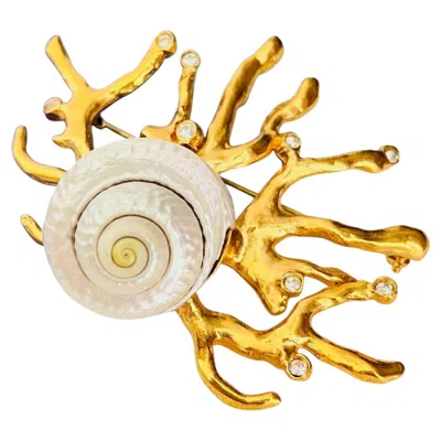 Pre-owned Saint Laurent Yves  Ysl Goossens Gold Pearl Coral Branches Brooch In Red