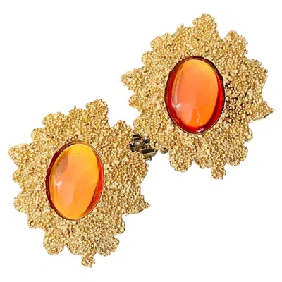Pre-owned Saint Laurent Yves  Ysl Gripoix Haute Couture Rare Citrine Cabochon Earrings In Multiple
