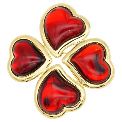 Pre-owned Saint Laurent Yves  Ysl Gripoix Ruby Huge Four Clover Love Heart Brooch Pendant In Multi
