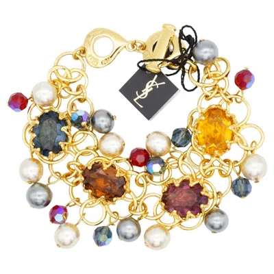 Pre-owned Saint Laurent Yves  Ysl Gripoix Sapphire Citrine Ruby Amethyst Pearls Bracelet In Purple