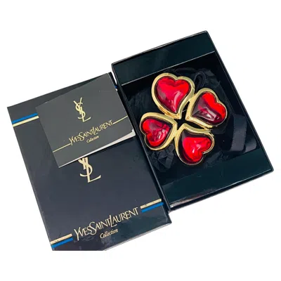 Pre-owned Saint Laurent Yves  Ysl Haute Couture Gripoix Ruby Clover Heart Brooch Pendant In Multiple