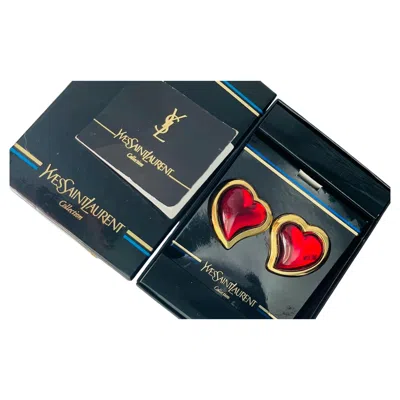 Pre-owned Saint Laurent Yves  Ysl Haute Couture Gripoix Ruby Large Heart Cabochon Earrings In Multiple