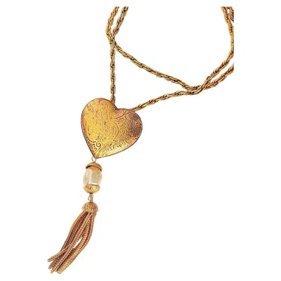 Pre-owned Saint Laurent Yves  Ysl Haute Couture Iconic Heart Pearl Tassel Brooch Necklace In Multiple