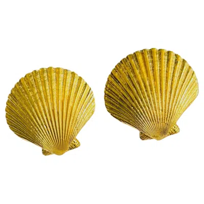 Pre-owned Saint Laurent Yves  Ysl Haute Couture Iconic Large Gold Vivid Shell Earrings In Multiple