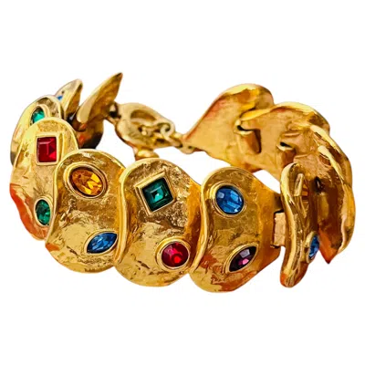 Pre-owned Saint Laurent Yves  Ysl Haute Couture Rare Vintage Ruby Emerald Heart Bracelet In Green