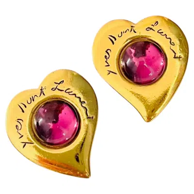 Pre-owned Saint Laurent Yves  Ysl Iconic Gripoix Gold Amethyst Cabochon Heart Earrings In Purple