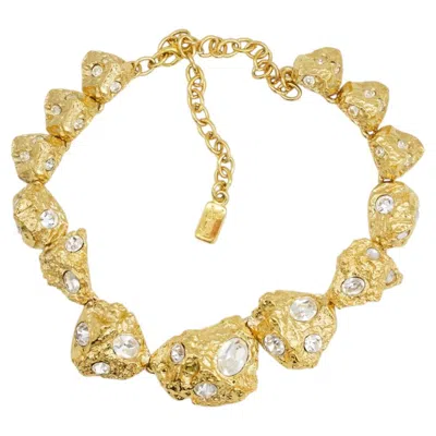 Pre-owned Saint Laurent Yves  Ysl Lava Gold Crystals Nugget Stones Link Chunky Necklace In Red