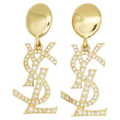 Pre-owned Saint Laurent Yves  Ysl Massive Gold Crystals Logo Chunky Drop Exquisite Earrings In Multi