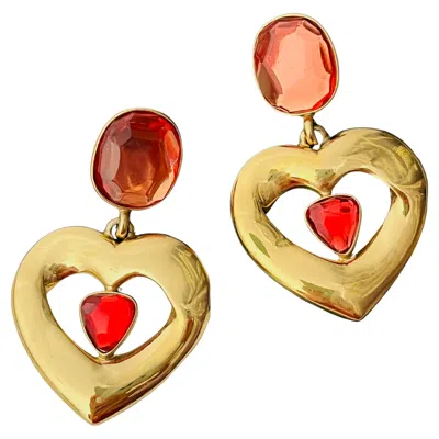 Pre-owned Saint Laurent Yves  Ysl Massive Gripoix Crystals Orange Heart Oval Drop Earrings