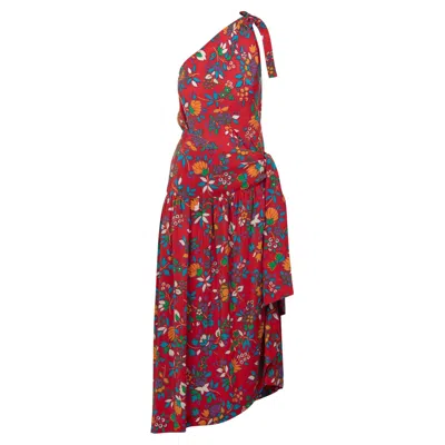 Pre-owned Saint Laurent Yves  Ysl Multicolor Floral Print Top And Skirt Set, 1980s In Red