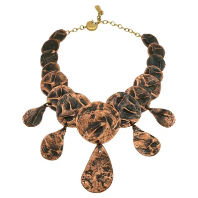 Pre-owned Saint Laurent Yves  Ysl Opulent Copper Toned Crumpled Discs Necklace In Multi