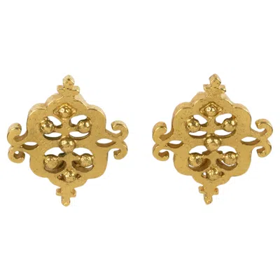 Pre-owned Saint Laurent Yves  Ysl Paris Gilded Metal Textured Clip Earrings In Multiple