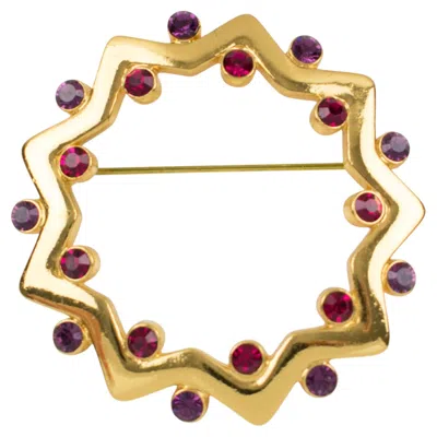 Pre-owned Saint Laurent Yves  Ysl Purple And Red Jeweled Gilded Metal Brooch