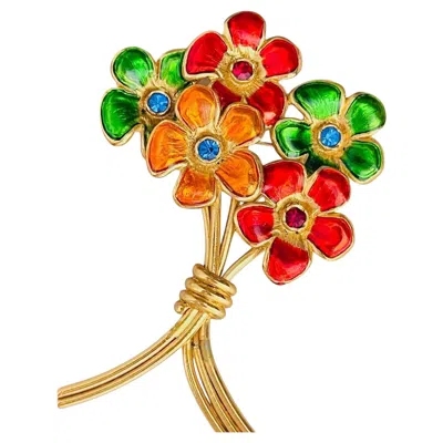 Pre-owned Saint Laurent Yves  Ysl Rare Ruby Sapphire Blue Orange Bouquet Large Brooch