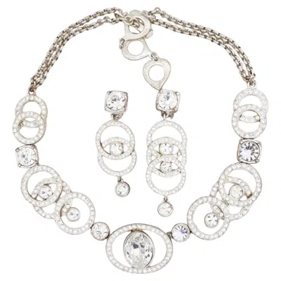 Pre-owned Saint Laurent Yves  Ysl Rare Vintage Arty Gripoix Crystals Circle Oval White Set