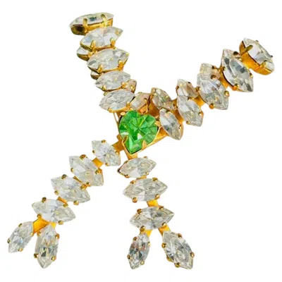 Pre-owned Saint Laurent Yves  Ysl Rive Gauche Gold Large Emerald Heart Statement Brooch In Green