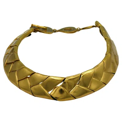 Pre-owned Saint Laurent Yves  Ysl Rive Gauche Vintage Gold Tone Braided Necklace In Multi