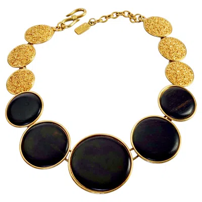 Pre-owned Saint Laurent Yves  Ysl Robert Goossens Ebony Wood Textured Gilt Disc Necklace In Black